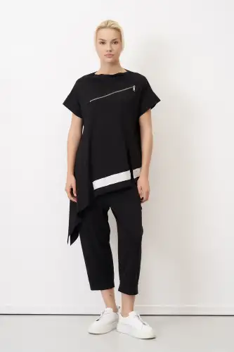 Siyah Göğsü Fermuarlı Kokkino Bluz - 4