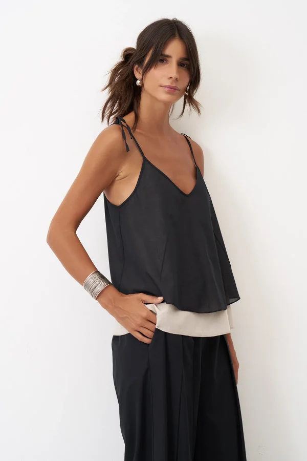 Siyah İnce Askılı Etek Ucu Renkli Kambi Bluz - 3