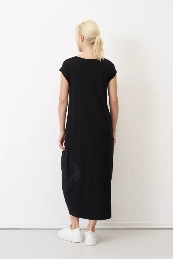 Siyah Kırışık Cepli V Yaka Kokkino Elbise - 6