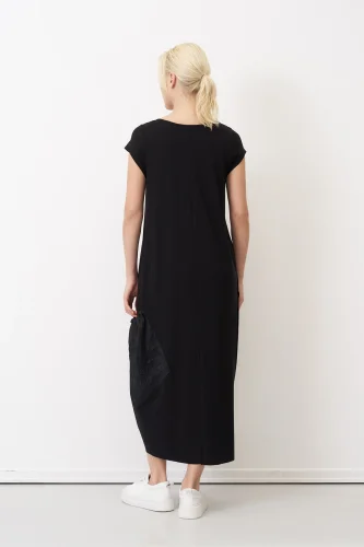 Siyah Kırışık Cepli V Yaka Kokkino Elbise - 6