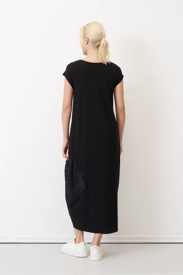 Siyah Kırışık Cepli V Yaka Kokkino Elbise - 6