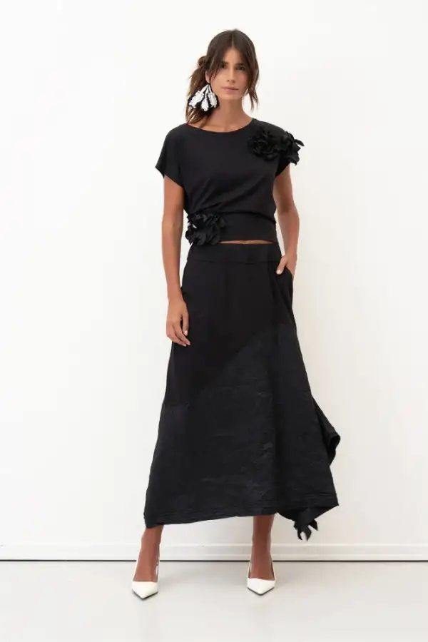 Siyah Kırışık Tafta Kumaş Miksli Kokkino Etek - 1