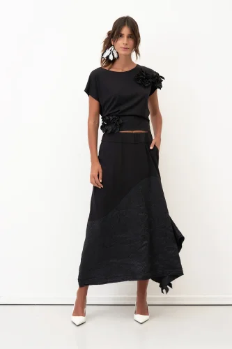 Siyah Kırışık Tafta Kumaş Miksli Kokkino Etek - 1