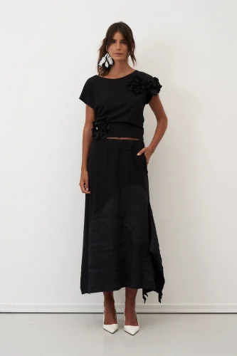 Siyah Kırışık Tafta Kumaş Miksli Kokkino Etek - 4