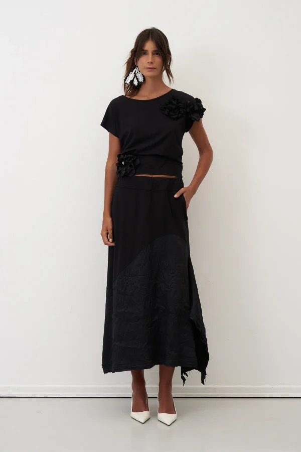 Siyah Kırışık Tafta Kumaş Miksli Kokkino Etek - 4