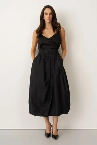 Siyah Lastikli Bel Balon Form Koufi Etek 