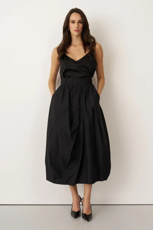 Siyah Lastikli Bel Balon Form Koufi Etek - 1