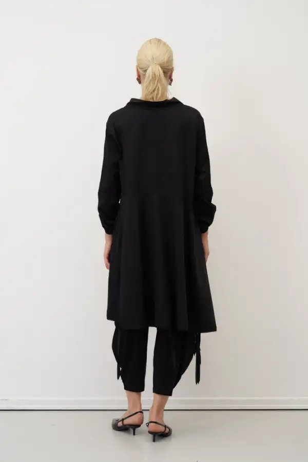 Siyah Önü Baskılı Etek Ucu Büzülebilen Megalo Tunik - 5