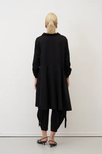 Siyah Önü Baskılı Etek Ucu Büzülebilen Megalo Tunik - 5