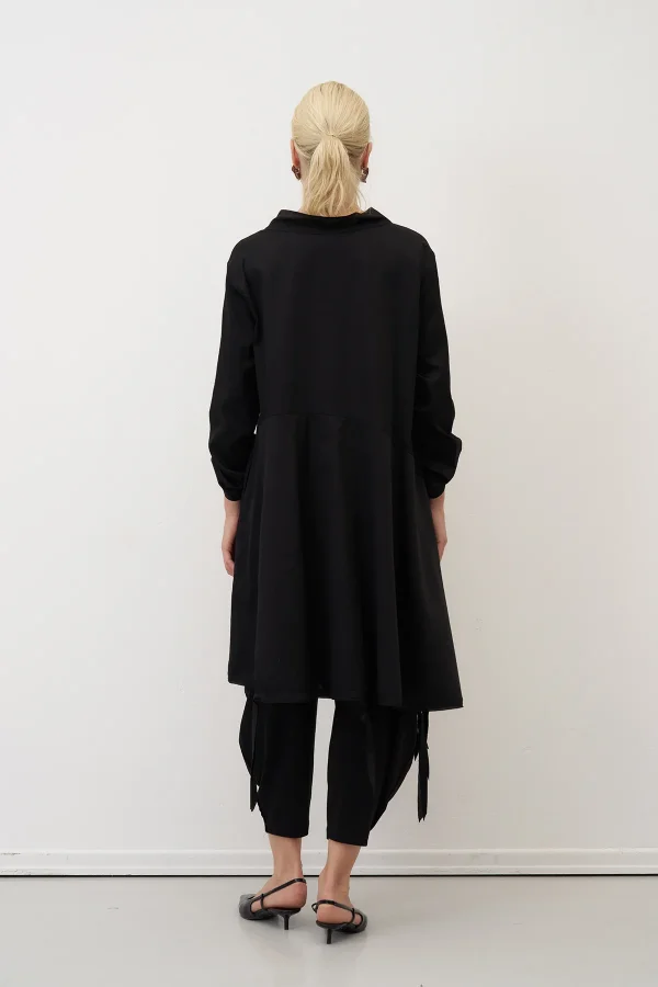 Siyah Önü Baskılı Etek Ucu Büzülebilen Megalo Tunik - 5