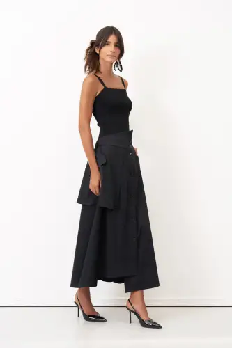 Siyah Önü Düğmeli Büyük Cepli Daskalio Etek - 3