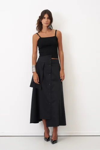 Siyah Önü Düğmeli Büyük Cepli Daskalio Etek - 4