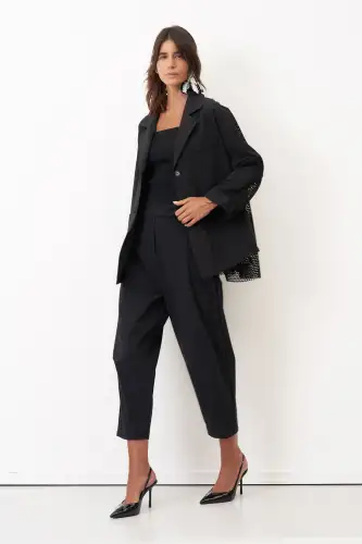 Siyah Sırtı Fileli Önü Kumaş Blazer Gyaros Ceket - 3