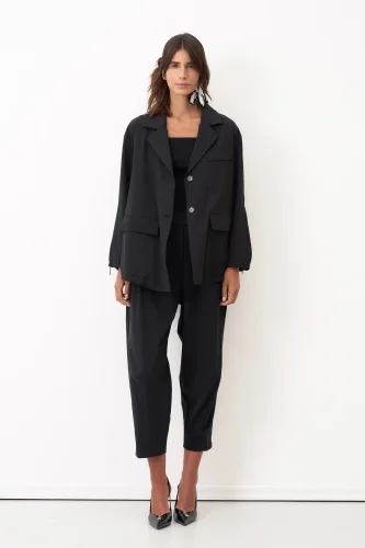 Siyah Sırtı Fileli Önü Kumaş Blazer Gyaros Ceket - BIZE (1)