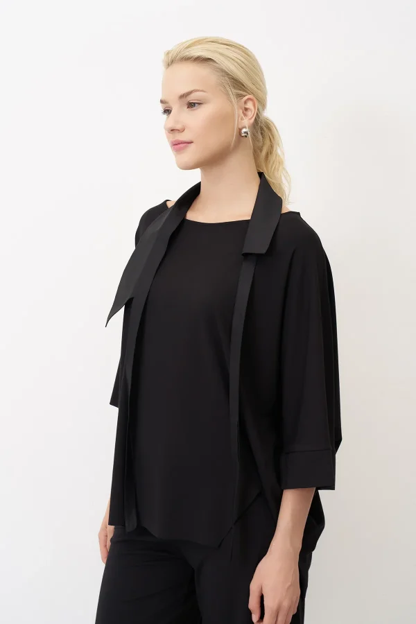 Siyah Tafta Fular Yakalı Poros Bluz - 3