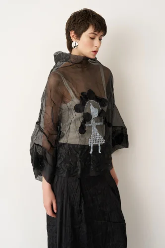 Siyah Transparan Organze Ftane Bluz - BIZE (1)