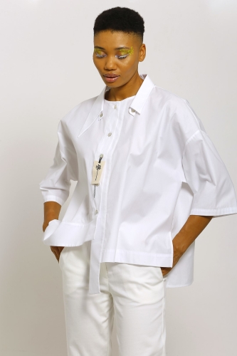 Skirt-Hemmed Shirt - White - 2