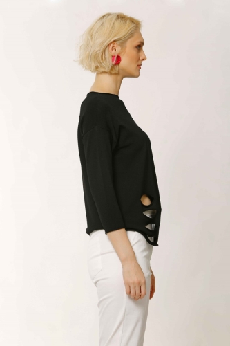 Slit Hem Rayon Sweater - Black - 2