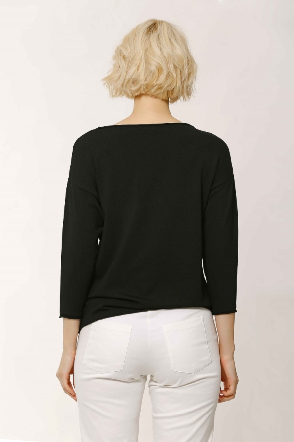 Slit Hem Rayon Sweater - Black - 3