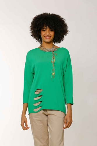 Slit Hem Rayon Sweater - Green 