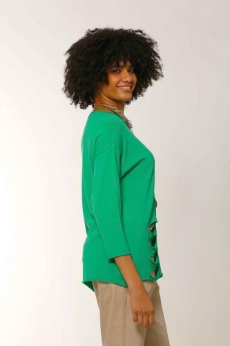 Slit Hem Rayon Sweater - Green - 2