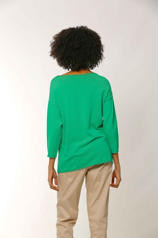 Slit Hem Rayon Sweater - Green - 3