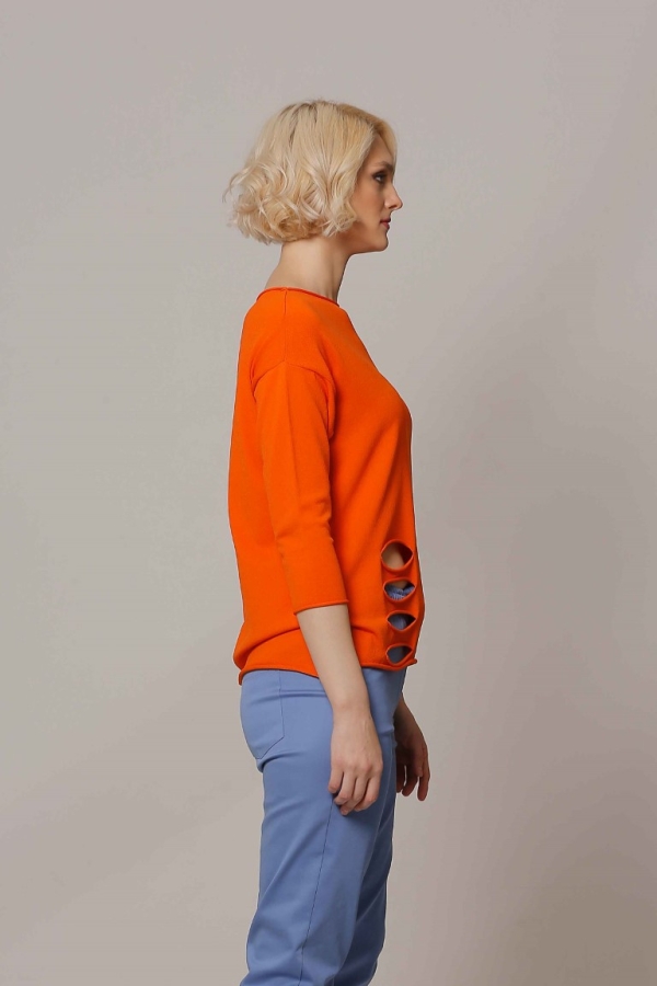 Slit Hem Rayon Sweater - Orange - 2
