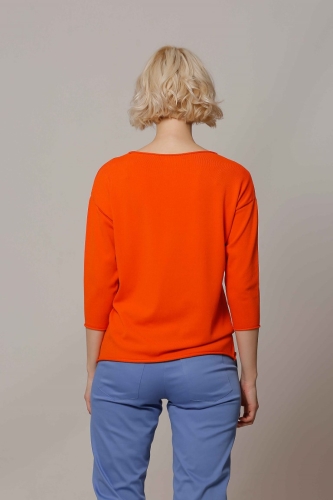 Slit Hem Rayon Sweater - Orange - 3