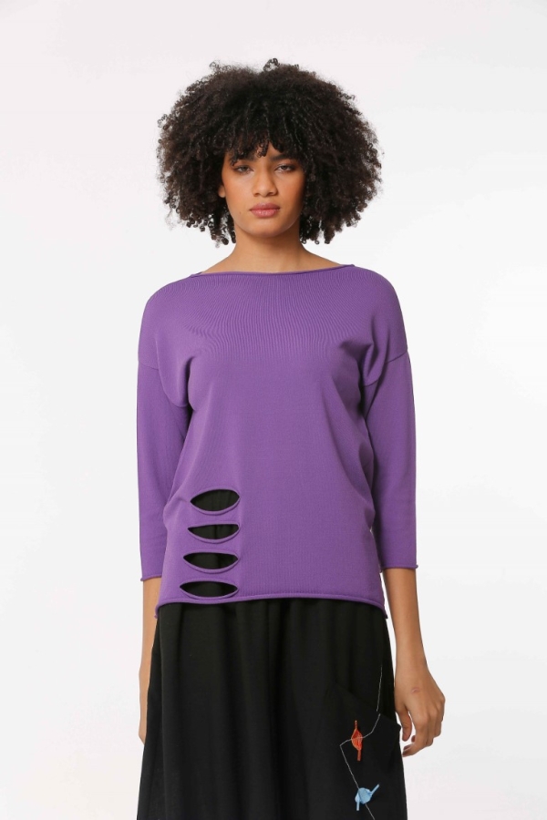 Slit Hem Rayon Sweater - Purple - 1