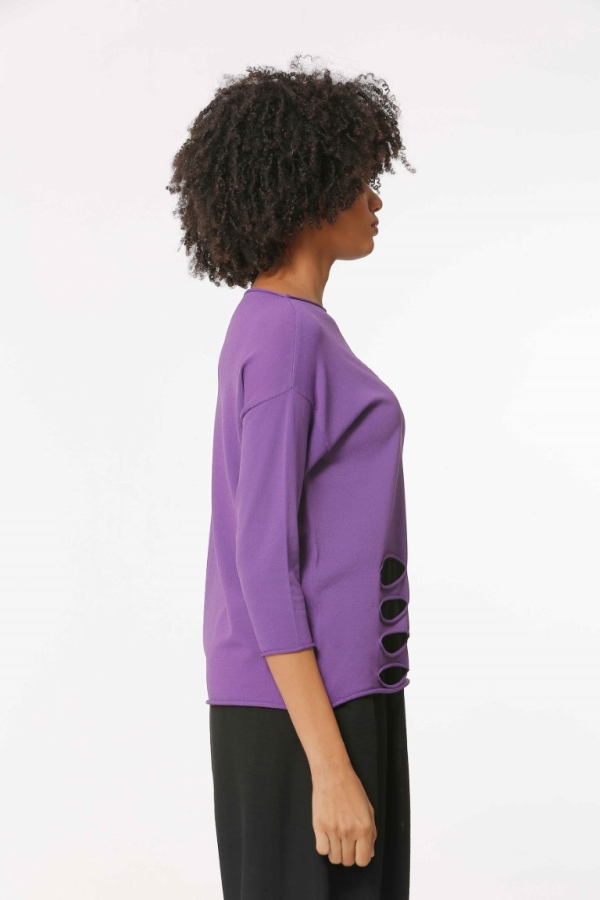 Slit Hem Rayon Sweater - Purple - 2