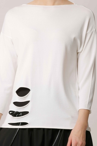 Slit Hem Rayon Sweater - White - 4