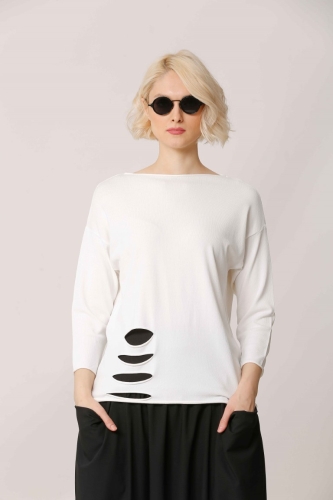 Slit Hem Rayon Sweater - White 