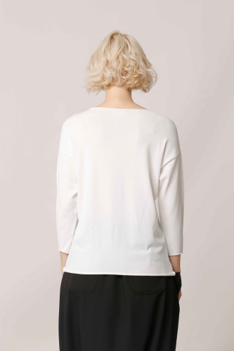 Slit Hem Rayon Sweater - White - 3