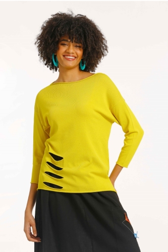 Slit Hem Rayon Sweater - Yellow 
