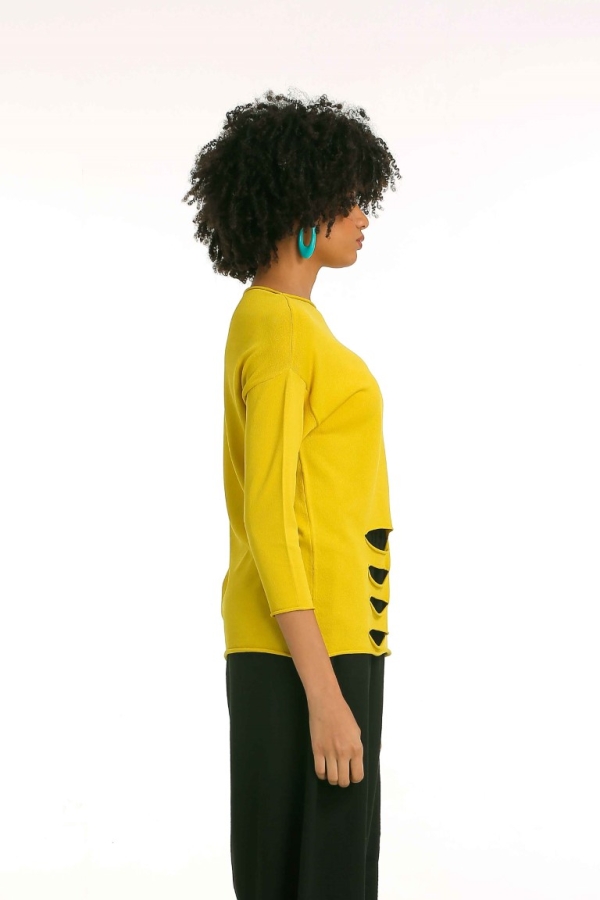 Slit Hem Rayon Sweater - Yellow - 2