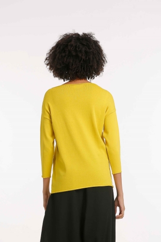 Slit Hem Rayon Sweater - Yellow - 3