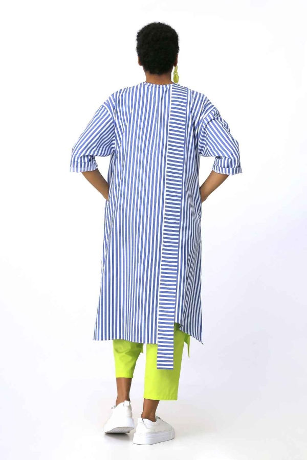 فستان قميص مخطط - أخضر ليموني - 4