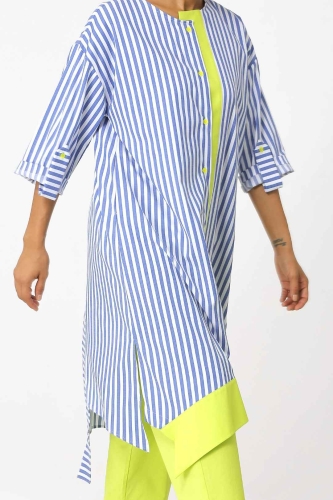 فستان قميص مخطط - أخضر ليموني - 5