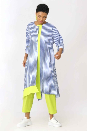 Striped Shirt Dress - Lime Green - 3