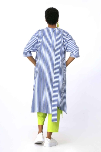 Striped Shirt Dress - Lime Green - 4