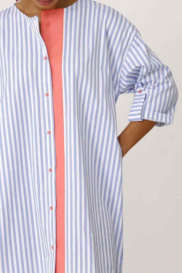 Striped Shirt Dress - Salmon - 5