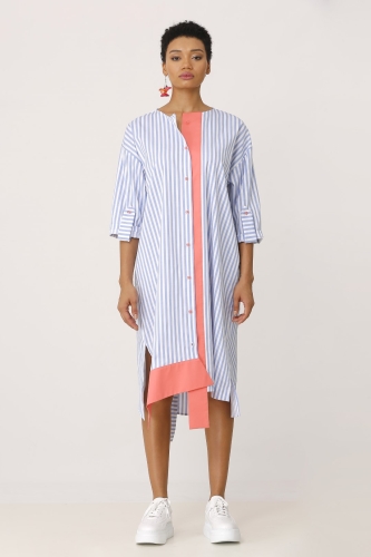 Striped Shirt Dress - Salmon - 1
