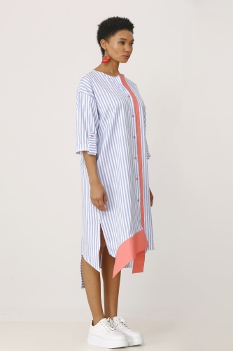 Striped Shirt Dress - Salmon - 2