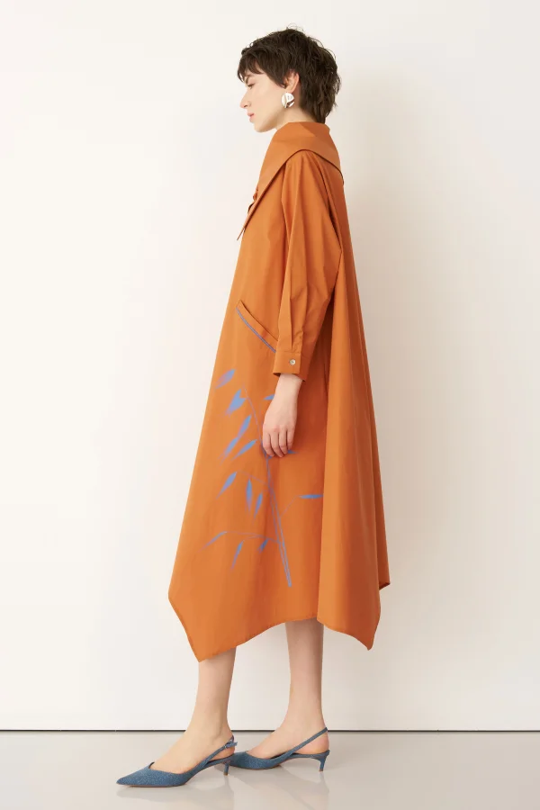 Taba Bir Yanı Baskılı Büyük Yaka Symi Elbise - 1