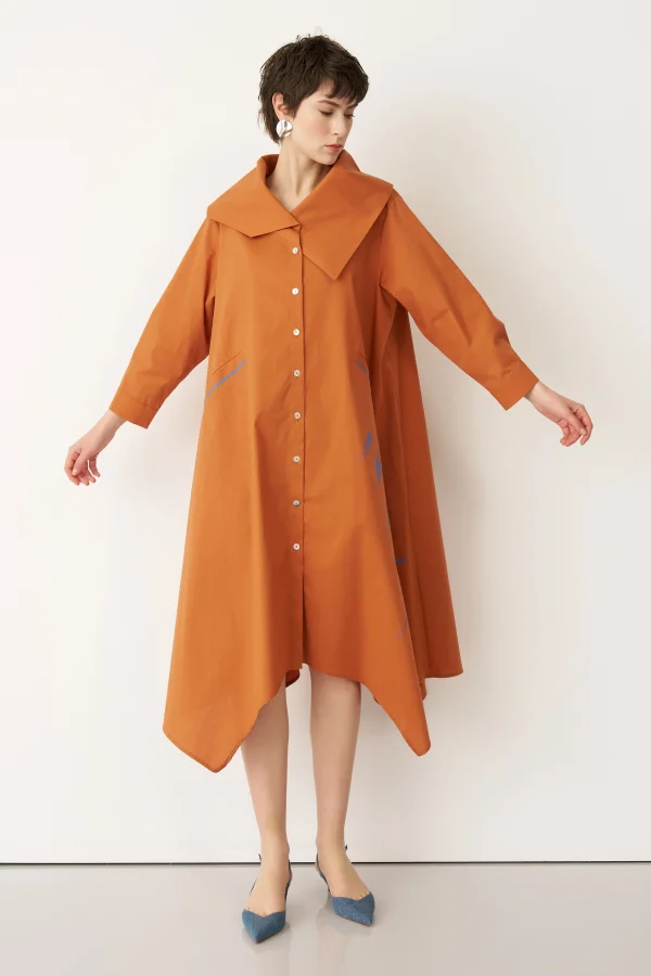 Taba Bir Yanı Baskılı Büyük Yaka Symi Elbise - 3