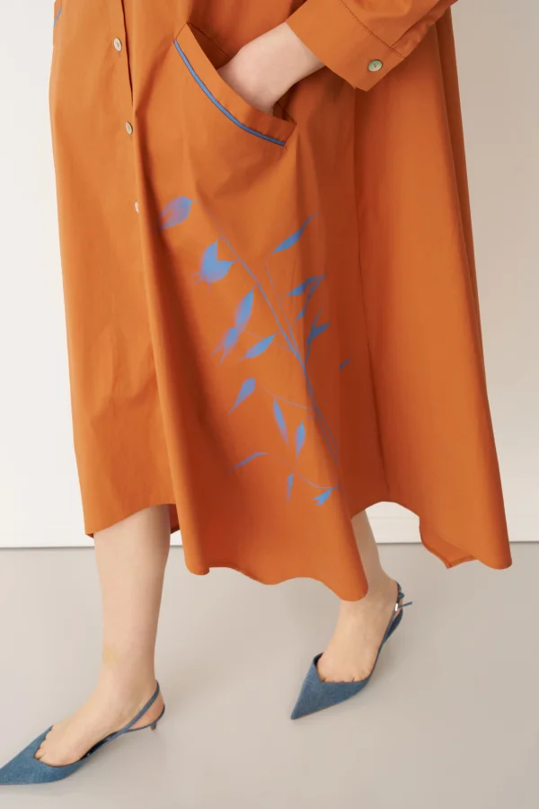 Taba Bir Yanı Baskılı Büyük Yaka Symi Elbise - 7