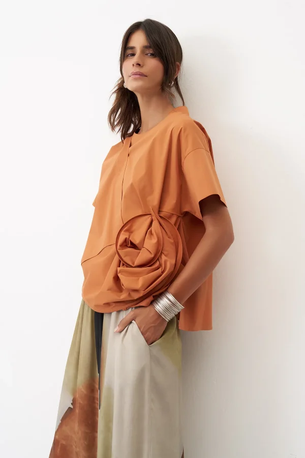 Taba Yanı Çiçek Formlu Proti Bluz - 3