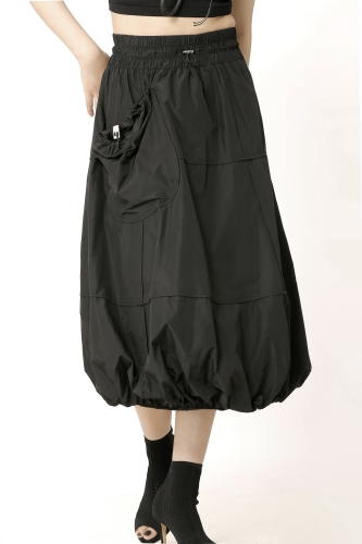 Taffeta Balloon Skirt - Black - 1