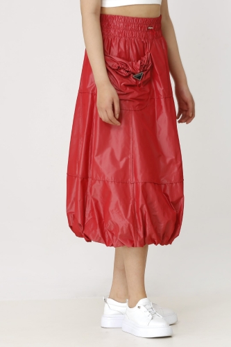 Taffeta Balloon Skirt - Red - 2