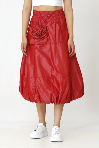 Taffeta Balloon Skirt - Red 